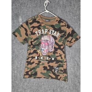 Trap Star Skull Hustle Contender Mens Large Camo Graphic T Shirt Worldwide Print